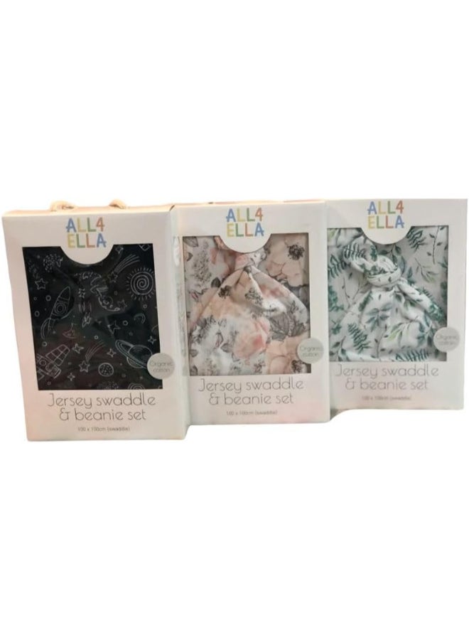 All4Ella Jersey Swaddle & Beanie Set - Leaves - Image 4